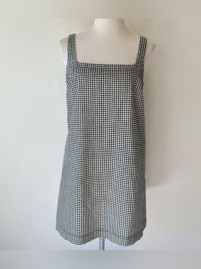 A New Day Black White Gingham Shift Tank Sun Dress Pockets Small Summer Linen